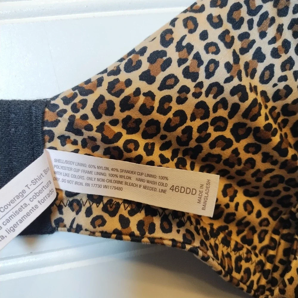 Auden Leopard Animal Print Lightly Lined Full‎ Coverage T-Shirt Bra 46DDD Tan